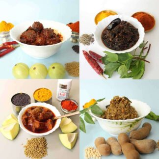 Without Garlic Andhra HomeMade Veg Pickles Combo : Gongura, Mango, Green Tamarind Thokku, Amla Pickles