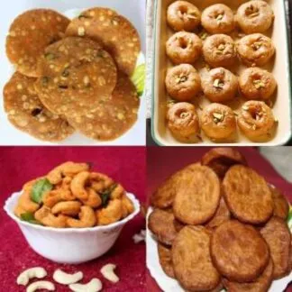 Sitara Foods Diwali Special Andhra Snacks & Sweets Combo – Chekkalu, Karam Kaju, Ghee Ariselu & Ghee Badusha (Festive Gift Pack)